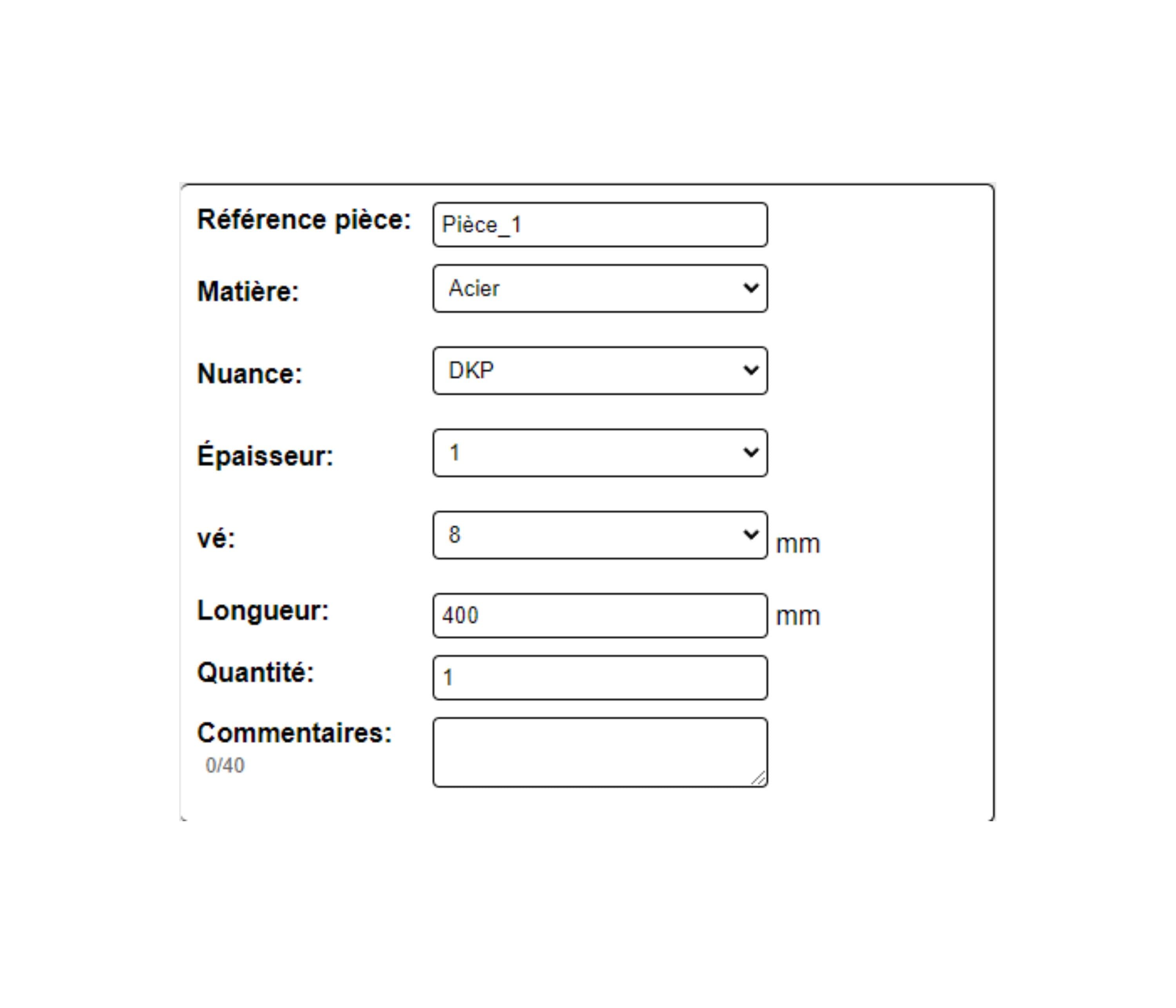 Interface de sélection de matériaux