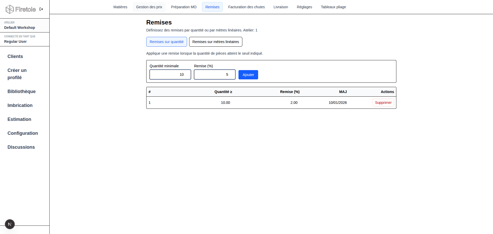 Configuration des remises