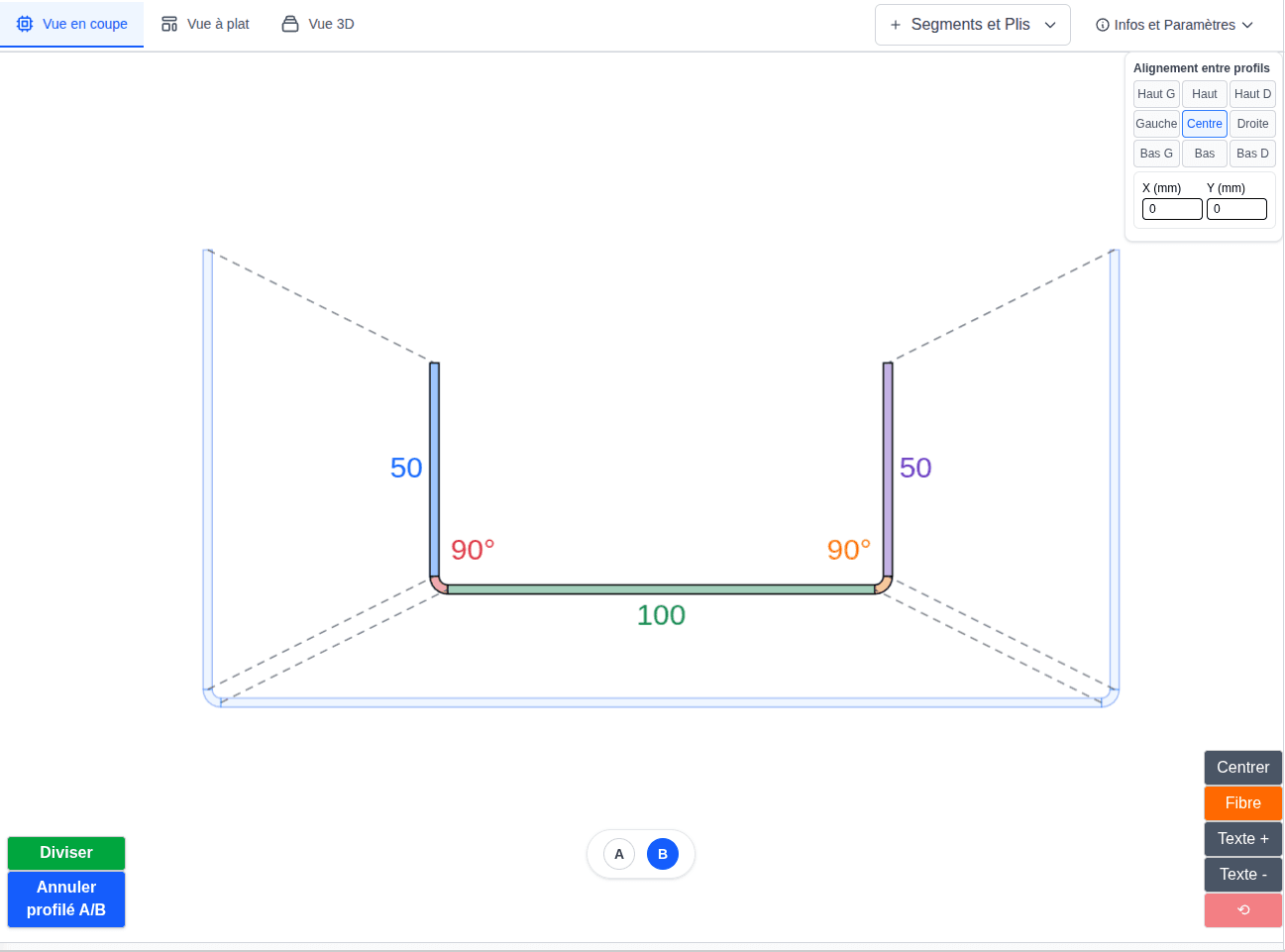 Mode Profilé A/B - vue en coupe