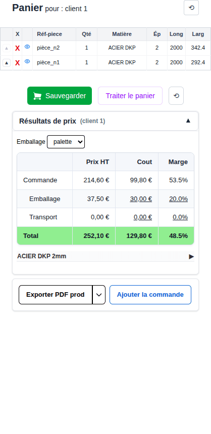 Résultats Prix sous le panier